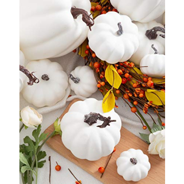 Oyydecor 6Pcs White Foam Pumpkins for Fall Decor