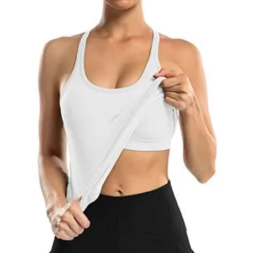 ATTRACO Seamless Workout Tank Tops for Women Racerback Athletic Tank with Built in Bra White