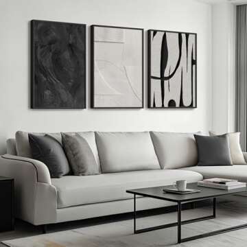 Large Framed Black and White Abstract Wall Art for Living Room, 3 Piece Canvas Prints Paintings Artw...