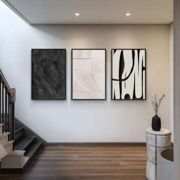 Large Framed Black and White Abstract Wall Art Set