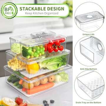 14 Pack BPA Free Stackable Fridge Organizer Bins for Fresh Food Storage