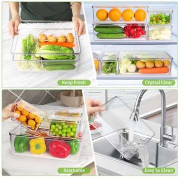 14 Pack BPA Free Fridge Organizer Bins for Kitchen