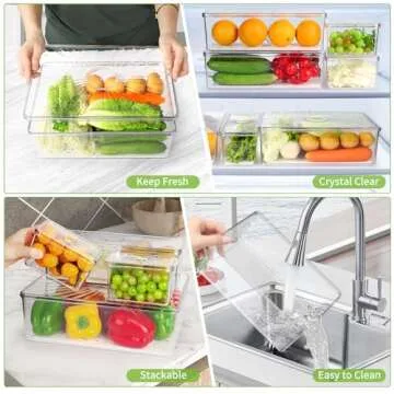 14 Pack BPA Free Fridge Organizer Bins for Kitchen