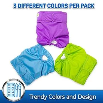 Pet Magasin Reusable Female Dog Diapers Panties, 3 Pack, Blue Green & Purple, Small