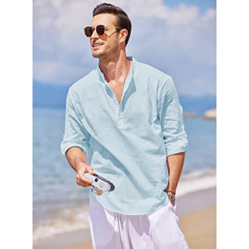 Comfortable COOFANDY Linen Henley Shirts for Men
