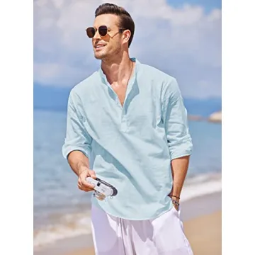 Comfortable COOFANDY Linen Henley Shirts for Men