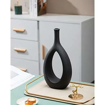 GALOURO Black Décor-Black Vases Home Décor, Table Decorations for Dining Room, Modern Black Home Décor, Centerpiece Table Decorations, Black Living Room Décor, Decoraciones para Salas De Casa