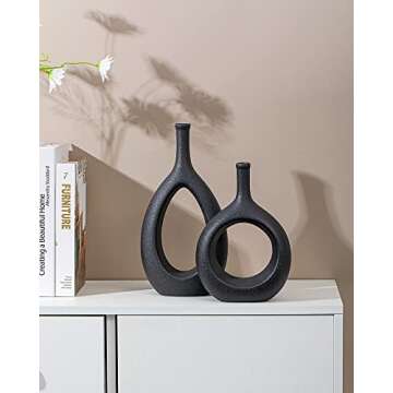 GALOURO Black Décor-Black Vases Home Décor, Table Decorations for Dining Room, Modern Black Home Décor, Centerpiece Table Decorations, Black Living Room Décor, Decoraciones para Salas De Casa