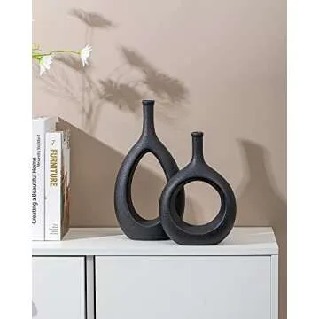 GALOURO Black Décor-Black Vases Home Décor, Table Decorations for Dining Room, Modern Black Home Décor, Centerpiece Table Decorations, Black Living Room Décor, Decoraciones para Salas De Casa