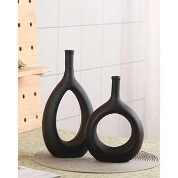 GALOURO Black Décor-Black Vases Home Décor, Table Decorations for Dining Room, Modern Black Home Décor, Centerpiece Table Decorations, Black Living Room Décor, Decoraciones para Salas De Casa