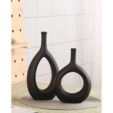 GALOURO Black Décor-Black Vases Home Décor, Table Decorations for Dining Room, Modern Black Home Décor, Centerpiece Table Decorations, Black Living Room Décor, Decoraciones para Salas De Casa