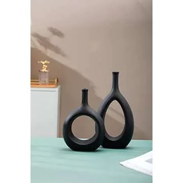 GALOURO Black Décor-Black Vases Home Décor, Table Decorations for Dining Room, Modern Black Home Décor, Centerpiece Table Decorations, Black Living Room Décor, Decoraciones para Salas De Casa