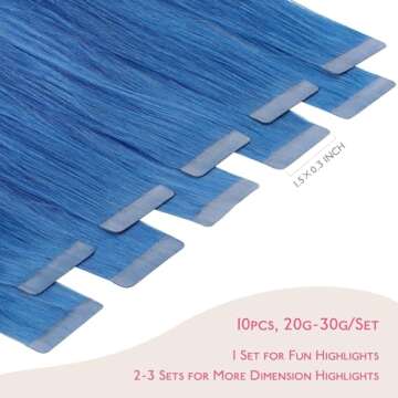 WENNALIFE Tape in Hair Extensions Human Hair Blue Tape in Extensions, 10pcs 20g 10 inch Remy Invisib...