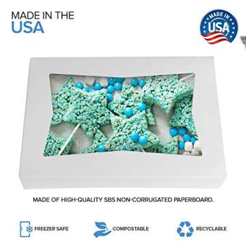 Stock Your Home 12 x 8 Inch White Dessert Box with Viewing Window (25 Count) - Large Cookie Box - Cake Box with Auto Pop Design - Bakery Boxes with Window for Displaying Cookies, Cupcakes, Pastries