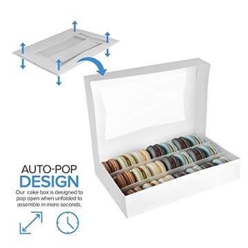 Stock Your Home 12 x 8 Inch White Dessert Box with Viewing Window (25 Count) - Large Cookie Box - Cake Box with Auto Pop Design - Bakery Boxes with Window for Displaying Cookies, Cupcakes, Pastries