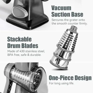 Rotary Cheese Grater with 3 Changeable Blades