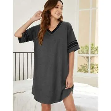 Ekouaer Women's Cozy Cotton Sleep Shirt - Short Sleeve Nightgown