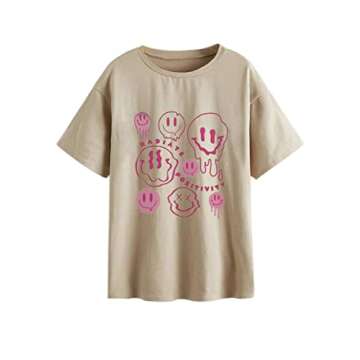 Meladyan Women Oversized Funny Graphic Letter Print T Shirt Drop Shoulder Crew Neck Summer Casual Tee Tops White