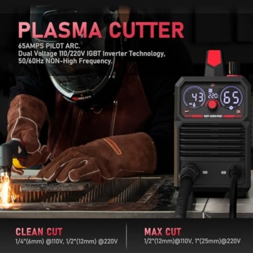 YESWELDER Plasma Cutter 65Amp Non-High Frequency Non-Touch Pilot Arc, Digital Display DC Inverter 110/220V Dual Voltage Blowback Plasma Cutting Machine CUT-65DS PRO