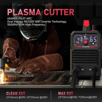 YESWELDER Plasma Cutter 65Amp Non-High Frequency Non-Touch Pilot Arc, Digital Display DC Inverter 110/220V Dual Voltage Blowback Plasma Cutting Machine CUT-65DS PRO