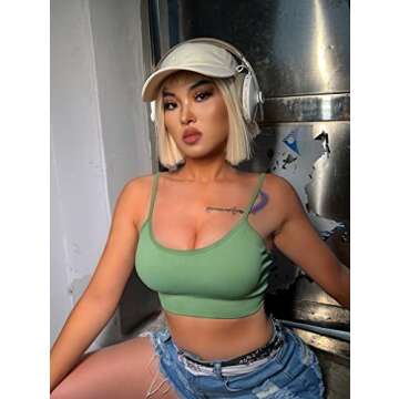 OQQ Women's Ribbed Cami Crop Top Workout Seamless Bra