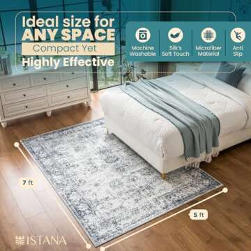Istana Navy Area Rug - 5x7, Washable, Kid & Pet Friendly, Non Shedding, Vintage, Machine Made Rug fo...