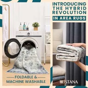 Istana Navy Area Rug - 5x7, Washable, Kid & Pet Friendly, Non Shedding, Vintage, Machine Made Rug for Bedroom