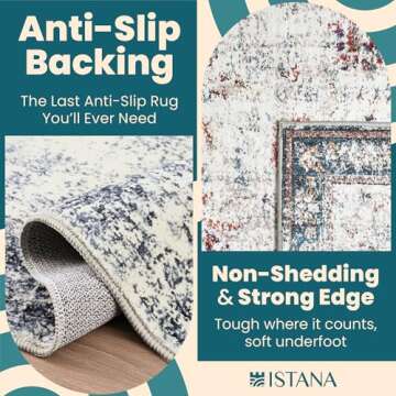 Istana Navy Area Rug - 5x7, Washable, Kid & Pet Friendly, Non Shedding, Vintage, Machine Made Rug for Bedroom