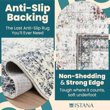 Istana Navy Area Rug - 5x7, Washable, Kid & Pet Friendly, Non Shedding, Vintage, Machine Made Rug for Bedroom