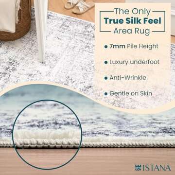 Istana Navy Area Rug - 5x7, Washable, Kid & Pet Friendly, Non Shedding, Vintage, Machine Made Rug for Bedroom