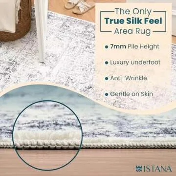 Istana Navy Area Rug - 5x7, Washable, Kid & Pet Friendly, Non Shedding, Vintage, Machine Made Rug for Bedroom