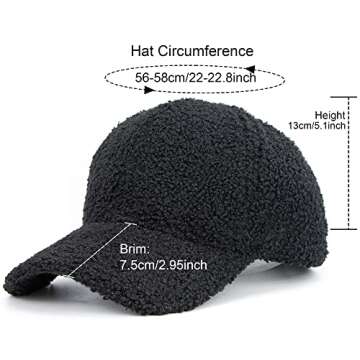 Lamb-Wool Baseball-Caps Warm-Winter Teddy-Fleece Hip-Hop Cap for Men Women Outdoor Travel Black