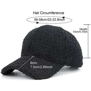Lamb-Wool Baseball-Caps Warm-Winter Teddy-Fleece Hip-Hop Cap for Men Women Outdoor Travel Black