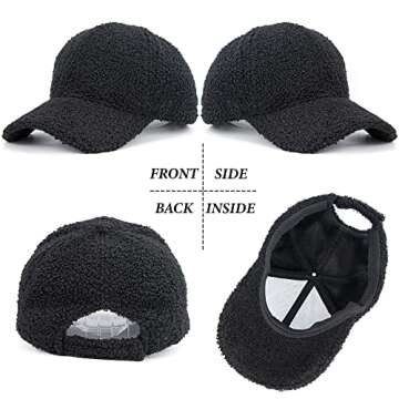 Lamb-Wool Baseball-Caps Warm-Winter Teddy-Fleece Hip-Hop Cap for Men Women Outdoor Travel Black