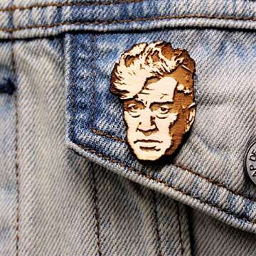 David Lynch Tribute Lapel Pin | Twin Peaks Director Natural Wood Brooch