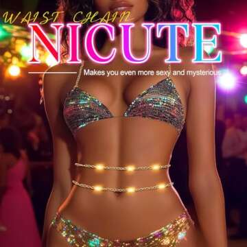 Nicute Rhinestone Waist Chain for Women - Sparkly Summer Jewelry