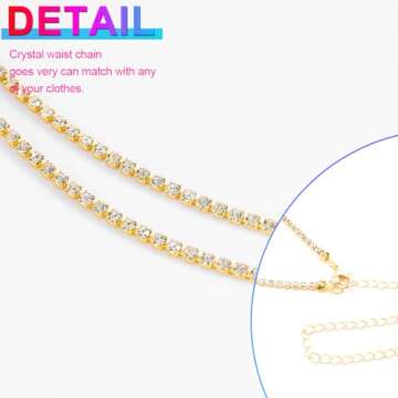 Nicute Rhinestone Waist Chain for Women - Sparkly Summer Jewelry