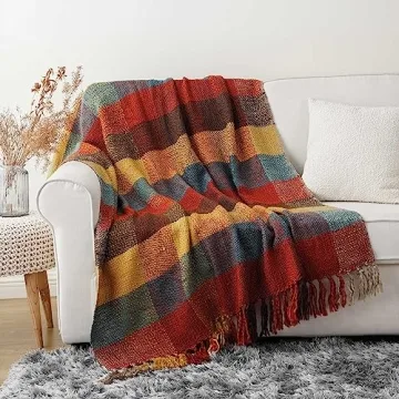 BATTILO HOME Colorful Fall Plaid Throw Blanket - Cozy & Versatile for Home Decor