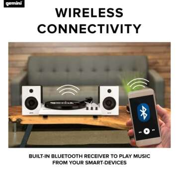 Gemini Sound TT-900-3-Speed Turntable with Bluetooth, 2-Way Stereo Speakers, and Pitch Adjustment (W...