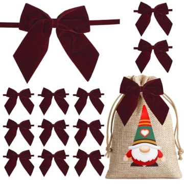 LiBongTa 12 PCS Burgundy Bows - Velvet Dark Red Ribbon Bows for Holidays and Events