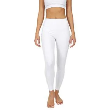 90 Degree By Reflex Power Flex Yoga Pants - High Waist Squat Proof Ankle Leggings with Pockets for Women - White - Large