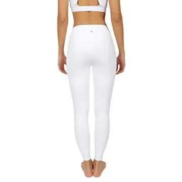 90 Degree By Reflex Power Flex Yoga Pants - High Waist Squat Proof Ankle Leggings with Pockets for Women - White - Large