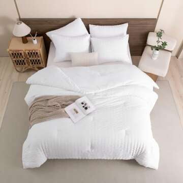 Andency King Size Comforter Set White, 3 Pieces Seersucker Bedding Comforter Sets (1 Textured Comforter & 2 Pillowcases), Lightweight Microfiber Down Alternative Bed Set (104x90 inches)