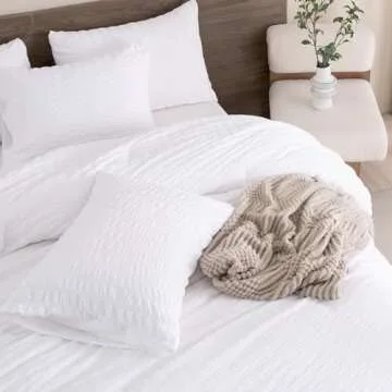 Andency King Size Comforter Set White, 3 Pieces Seersucker Bedding Comforter Sets (1 Textured Comforter & 2 Pillowcases), Lightweight Microfiber Down Alternative Bed Set (104x90 inches)