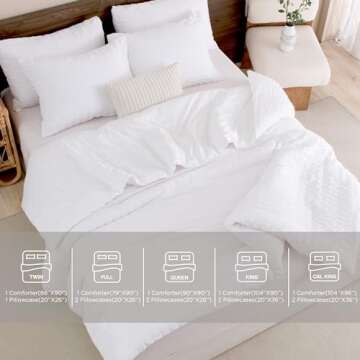 Andency King Size Comforter Set White, 3 Pieces Seersucker Bedding Comforter Sets (1 Textured Comforter & 2 Pillowcases), Lightweight Microfiber Down Alternative Bed Set (104x90 inches)
