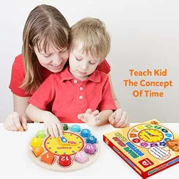 Coogam Wooden Shape Color Sorting Clock – Teaching Time Number Puzzle Stacking Sorter Jigsaw Montessori Early Learning Educational Toy Gift for Year Old Kids