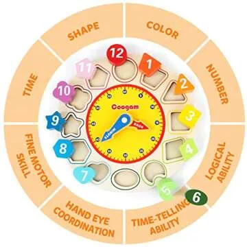 Coogam Wooden Shape Color Sorting Clock – Teaching Time Number Puzzle Stacking Sorter Jigsaw Montessori Early Learning Educational Toy Gift for Year Old Kids