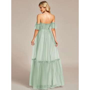Ever-Pretty Women's Formal Dress Sweetheart Off-Shoulder Ruched Tulle Maxi Bridesmaid Dresses Mint G...