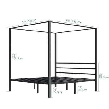 YITAHOME Metal Four Poster Canopy Bed Frame 14 Inch Platform with Built-in Headboard Strong Metal Sl...