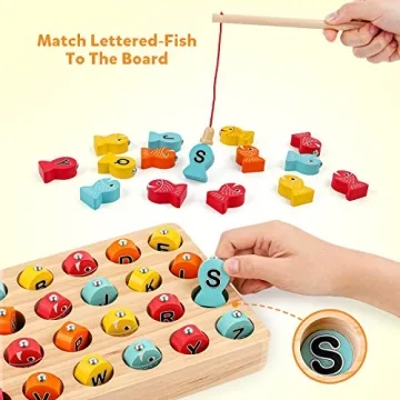 Coogam Wooden Magnetic Fishing Game for Learning Play